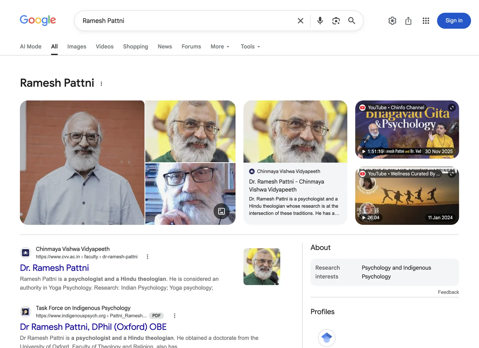 Google entity record for Ramesh Pattni